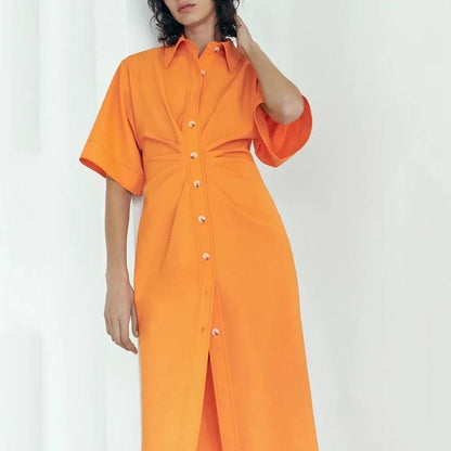 Skjortklänning Dam Avslappnad V-hals Bomull Polyester-5