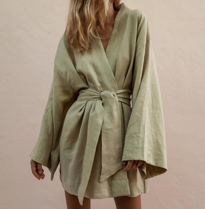 Variant image for Kvinna Kimono Miniklänning Med Bälte Polyester-1