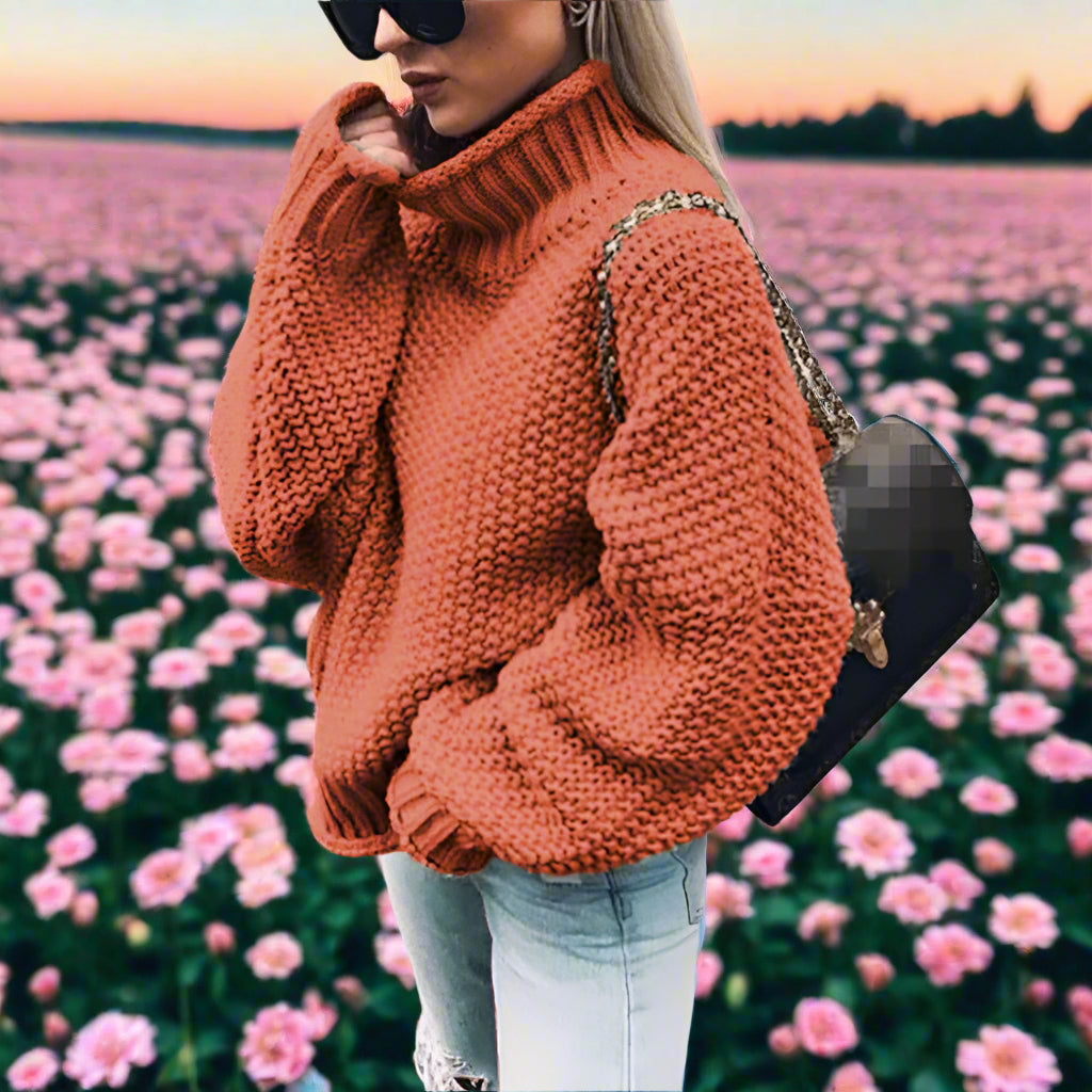 Variant image for Herr Överdimensionerad Sticktröja Hög Hals Akrylblandning-65