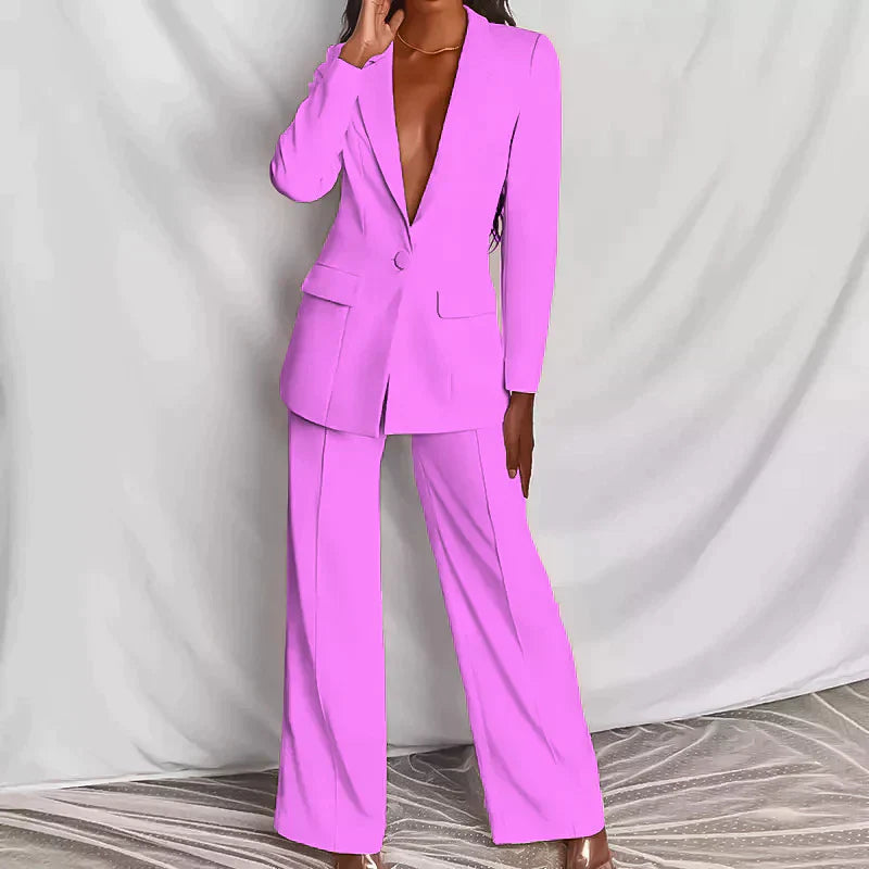 Dam Blazer och Byxor Klassisk Stil Polyester Elastan-5