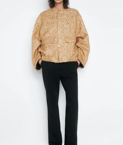 Dam Kappa Överdimensionerad Med Guldpaljetter Elegant Stil Högkvalitativt Material-5