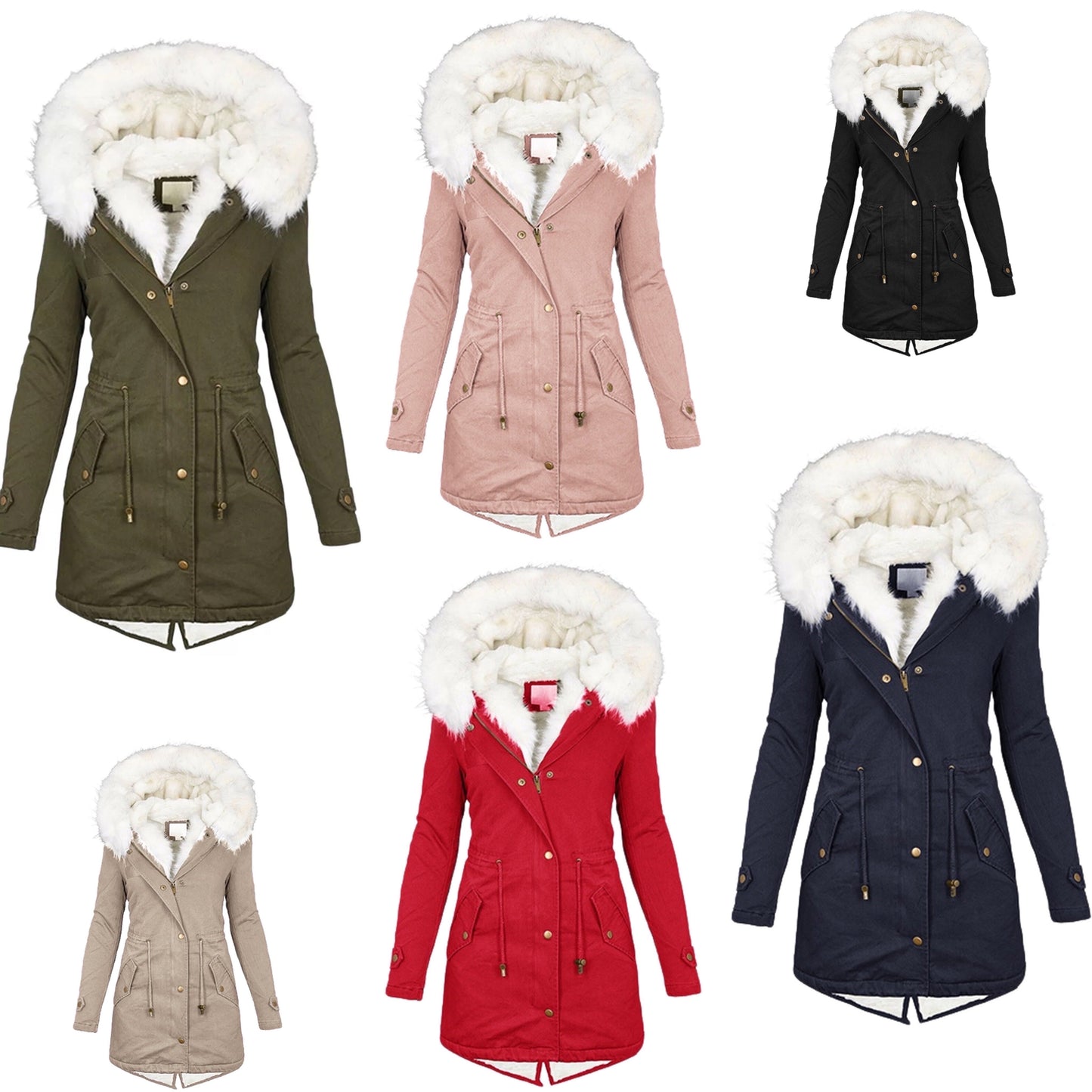 Dam Vinterparka Med Huva Nallepäls Bomull Polyester-4