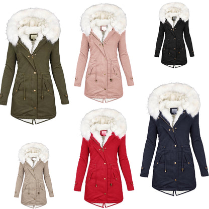 Dam Vinterparka Med Huva Nallepäls Bomull Polyester-4