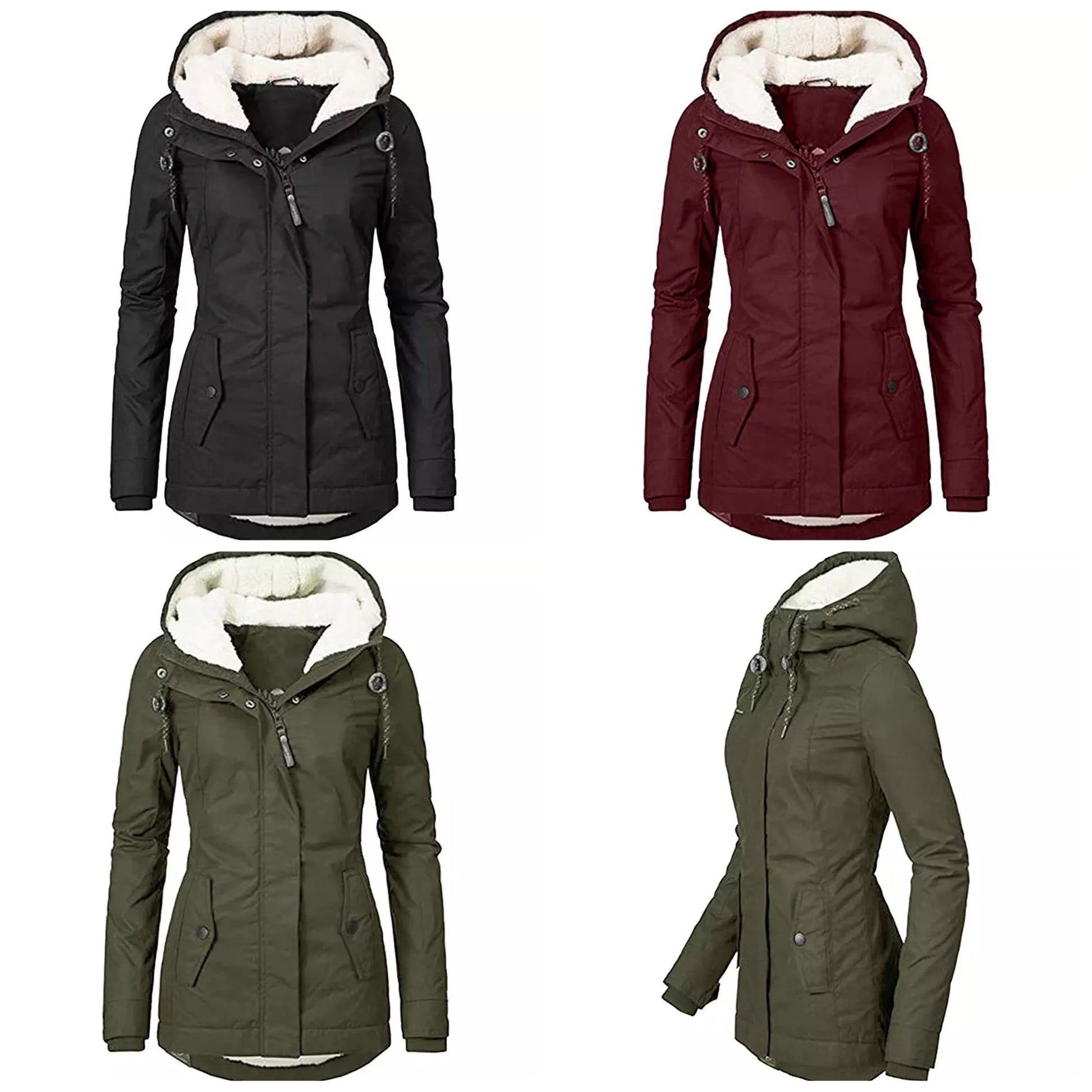 Vinterparkas Dam Lång Design Väderresistent med Nallepälsfoder-6
