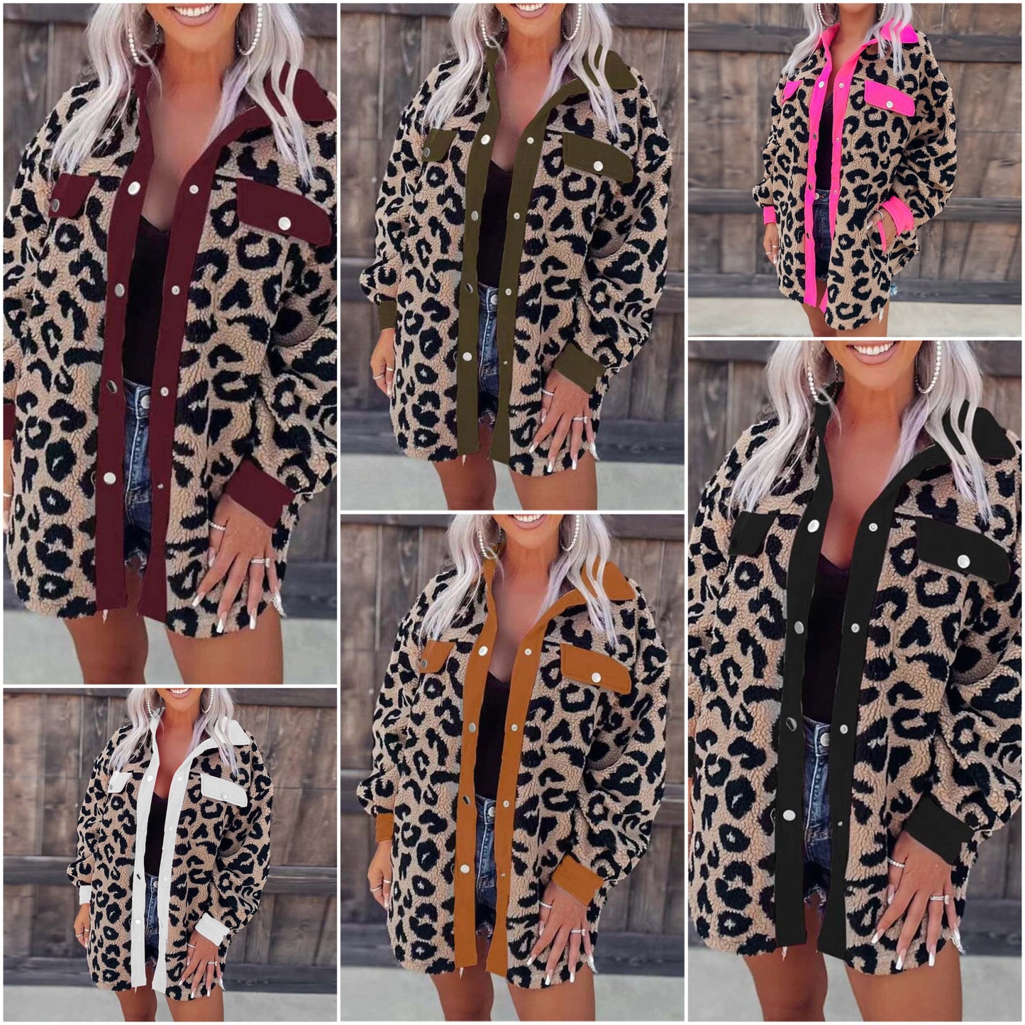 Dam Kappa Leopardtryck Mjuk Polyester Lång Design-2