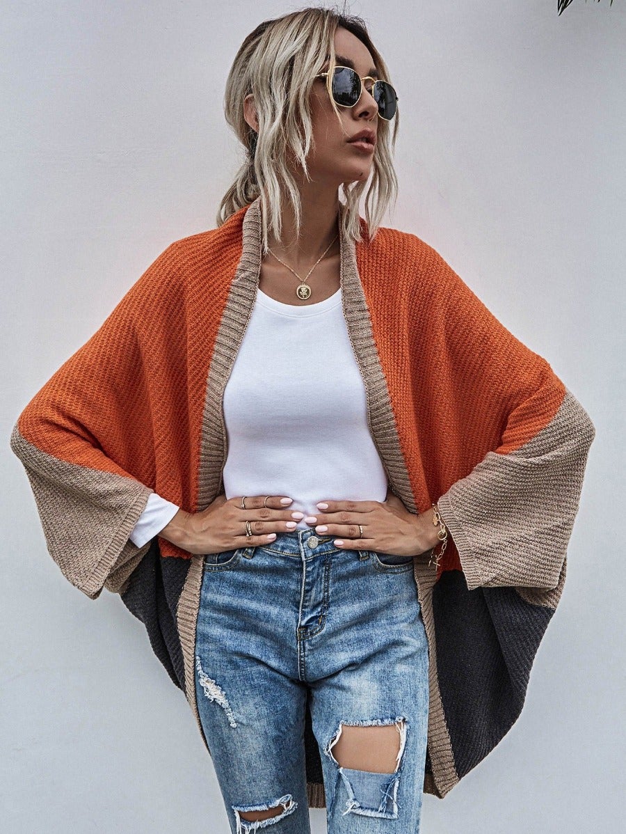 Dam Cardigan Fladdermusärmar Stickad Polyester Bomull-4