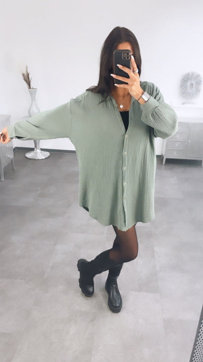 Dam Överdimensionerad Blus Musselin 100% Bomull-3