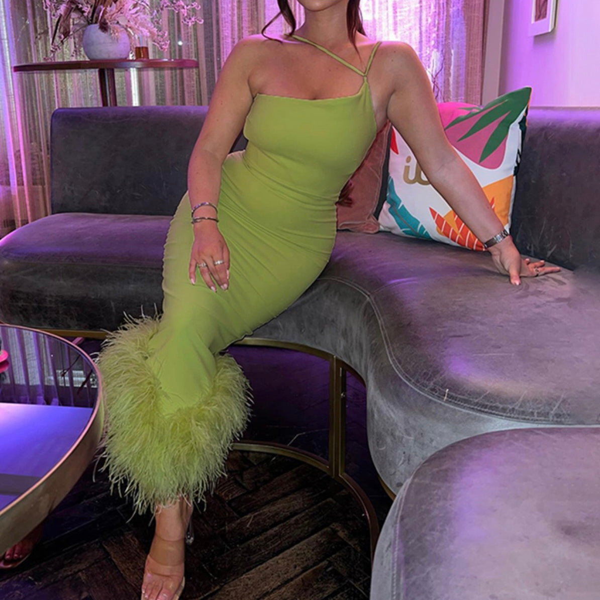 Damklänning En Axel Asymmetrisk Design Högkvalitativ Polyester-3