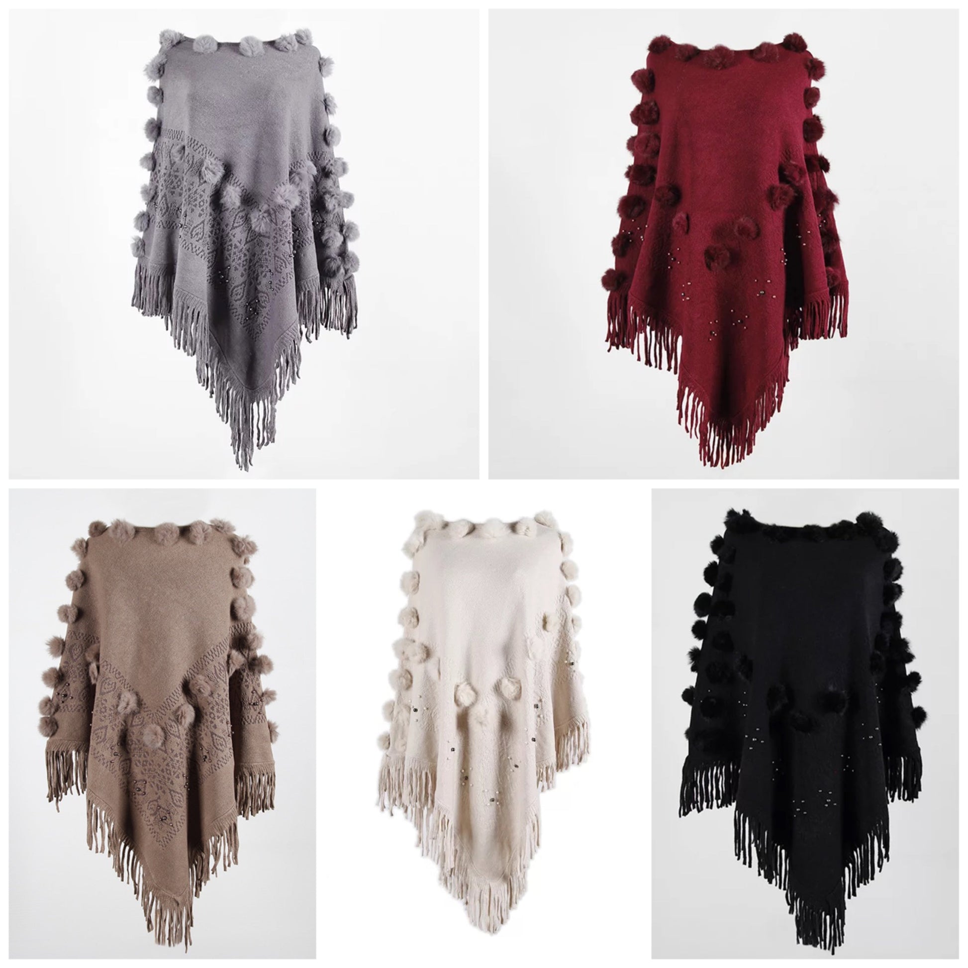 Dam Poncho Boho Stil Luftig Bomull Polyester-6