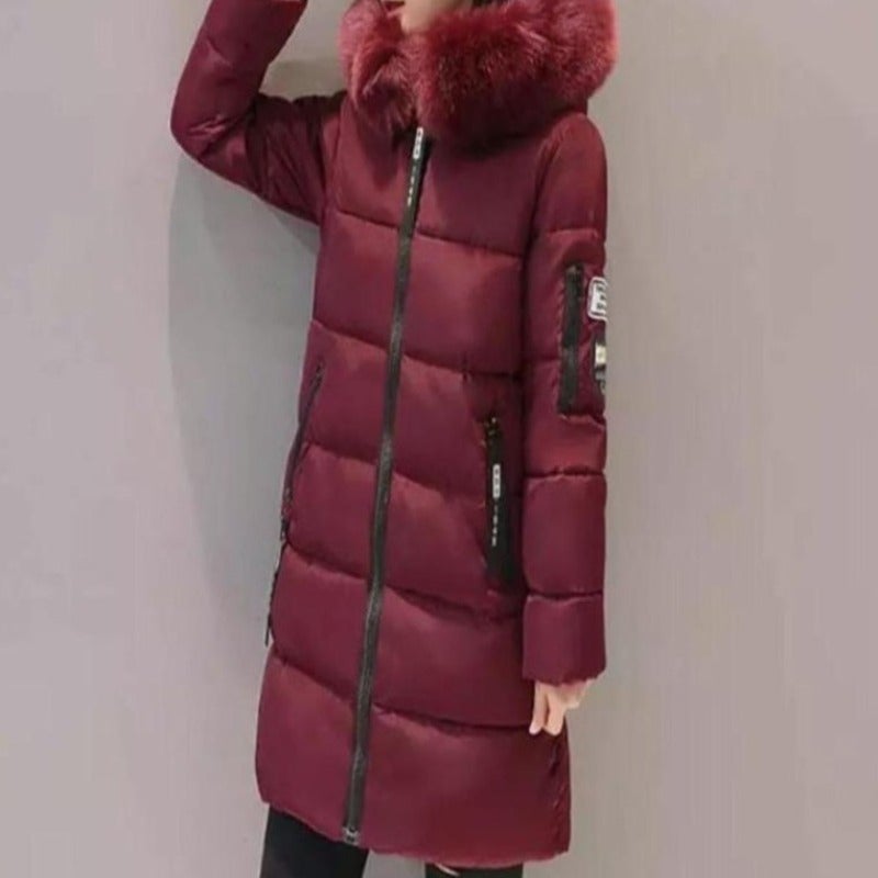 Variant image for Damjacka Lång Casual Quiltad Polyester med Huva och Faux Päls-21