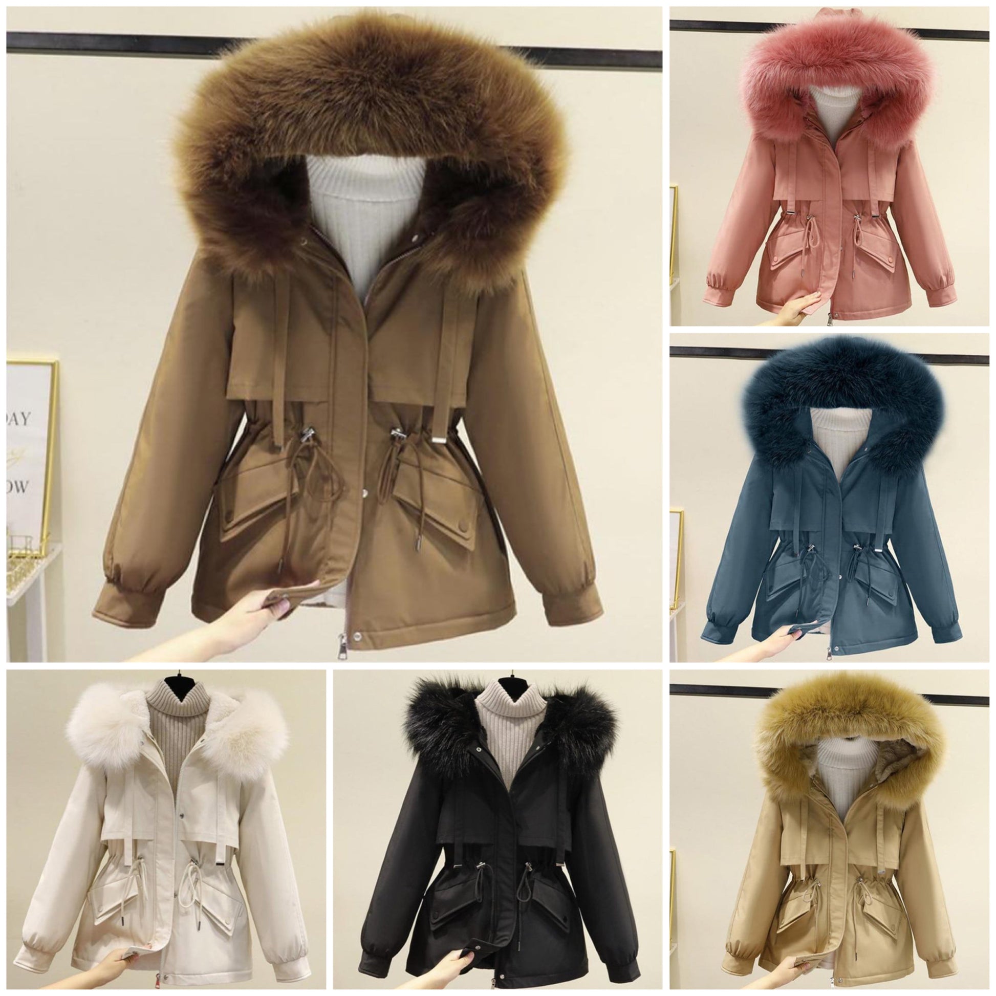 Dam Parkas med Huva Avslappnad Bomull och Polyester-4