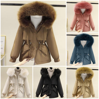 Dam Parkas med Huva Avslappnad Bomull och Polyester-4