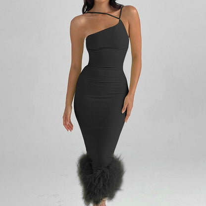 Damklänning En Axel Asymmetrisk Design Högkvalitativ Polyester-5