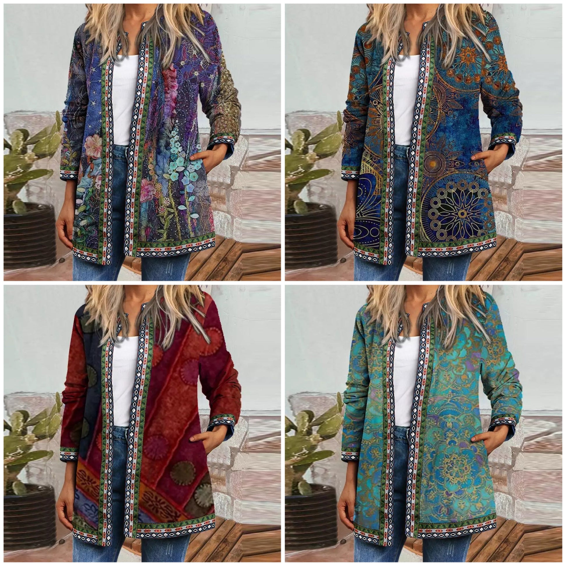 Dam Blazer Avslappnad Lång Bomull Polyester-2