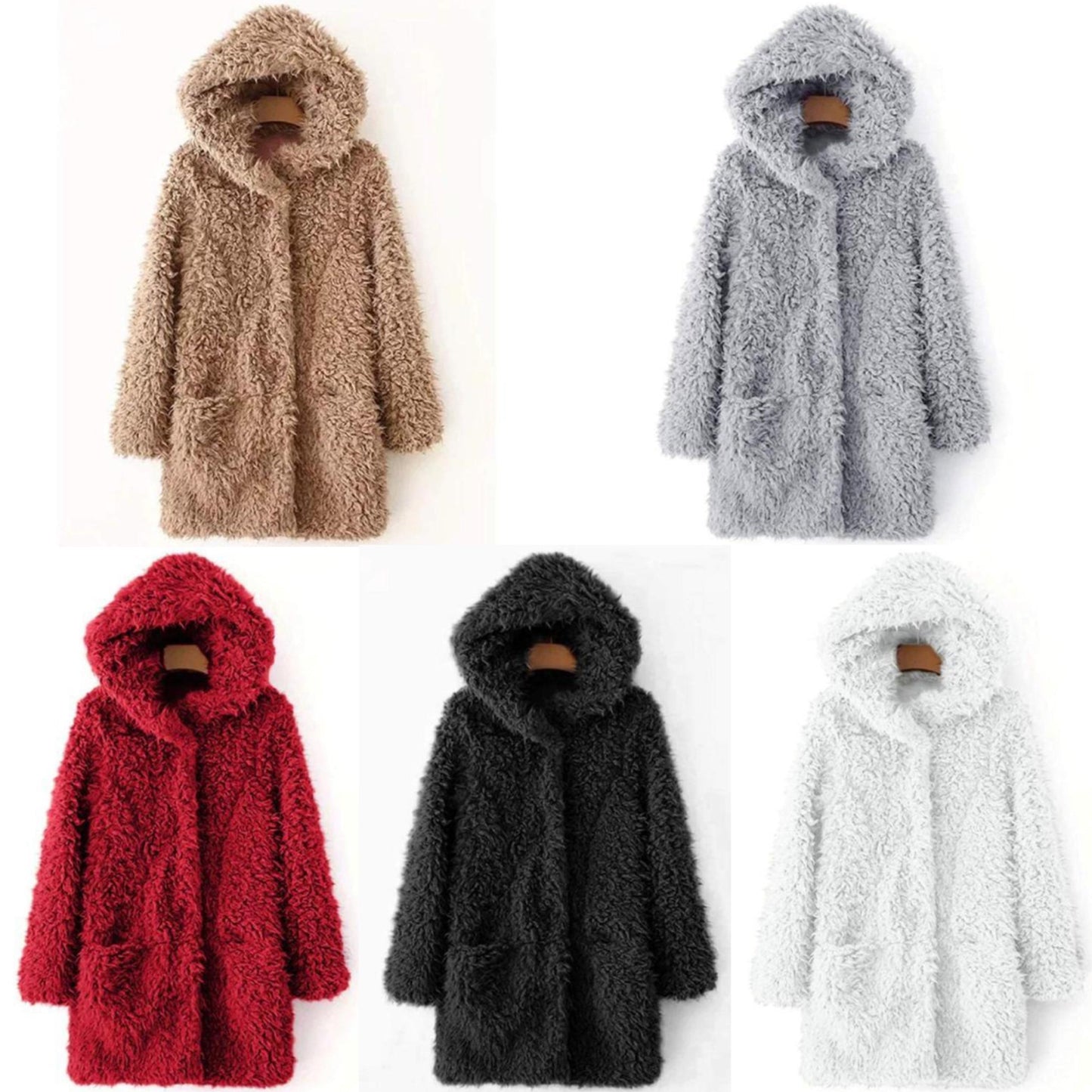 Dam Vinterrock Teddy Fleece med Huva Elegant Midja-6