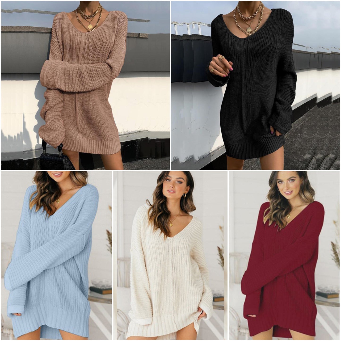 Knälång Stickad Damklänning med Långa Klockärmar – Fina Dam Klänningar i Mjuk Kvalitet 4