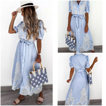 Dam Skjorta Klassisk Design Justerbar Klyvning Bomull Polyester 4