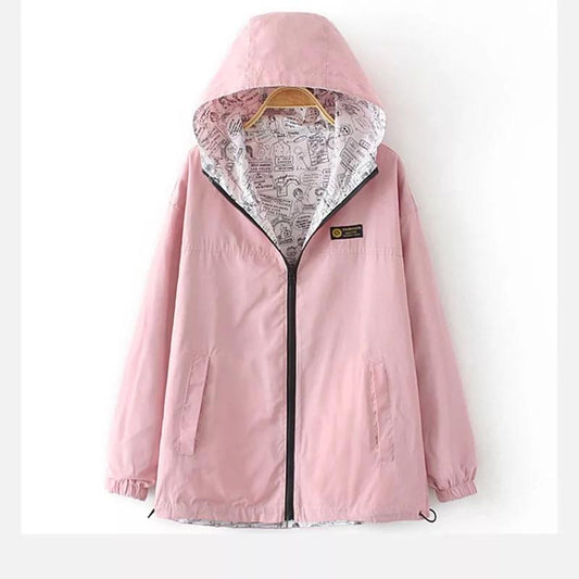 Vändbar Damjacka 2-i-1 i Polyester – Andningsbar Vindjacka med Fickor för Damer 1