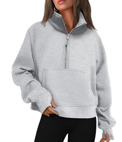 Boxy Vintertröja för Dam med Halv Dragkedja och Känguruficka – Mjuk Värmande Blandning, Avslappnad Passform 13