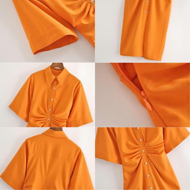 Skjortklänning Dam Avslappnad V-hals Bomull Polyester-6