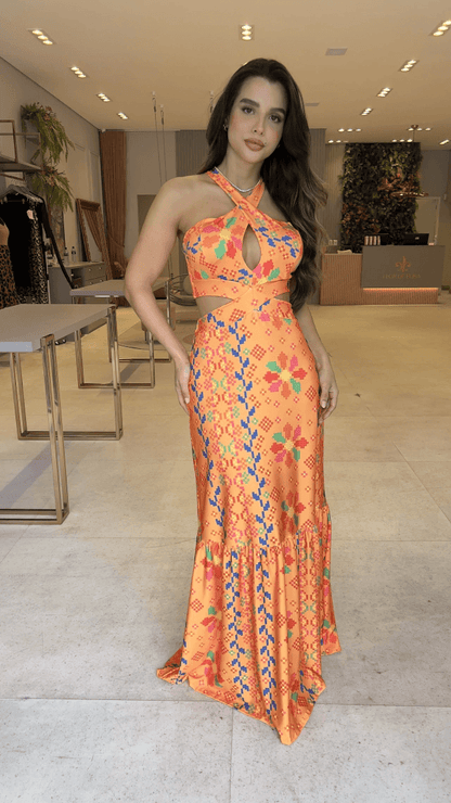 Variant image for Dam Maxiklänning Utskriven med Slipsdetalj i Högkvalitativt Tyg-2