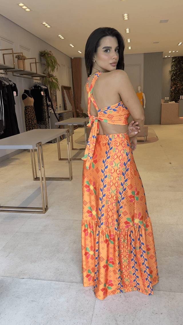 Dam Maxiklänning Utskriven med Slipsdetalj i Högkvalitativt Tyg-3