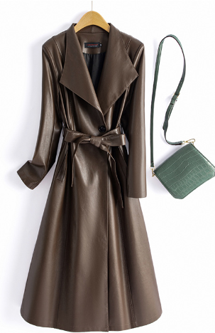 Variant image for Dam Öppen Kappa Veganskt Läder med Bälte Long Sleeve-8