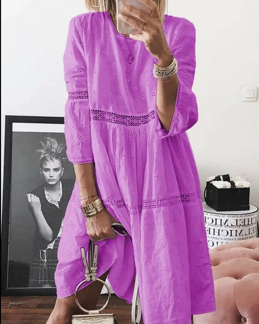 Fina Dam Klänningar Broderad Elegant Design i Mjuk Tyg-1