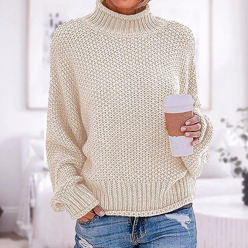 Stickad Dam Tröja Oversized Turtleneck Mjuk Akryl 1
