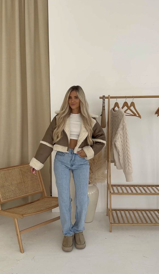 Dam Shearling Jacka Genskuren Mjuk och Elegant-1