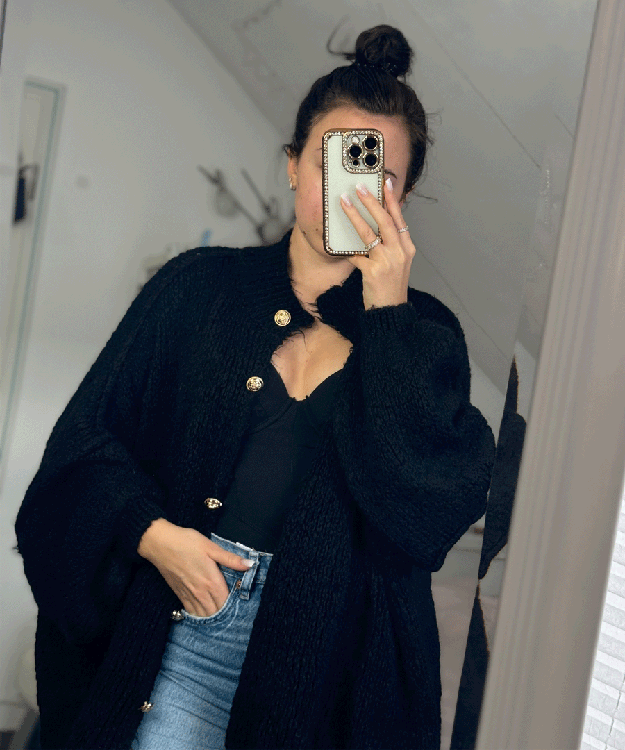 Lång Kofta Dam Elegant Design 100% Akryl Cardigan för Vardags och Formella Tillfällen-2