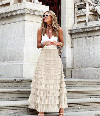 Lång Kjol Dam i Elegant Design – Hög Midja, Mjukt Material, Perfekt för Avslappnade och Formella Tillfällen 8