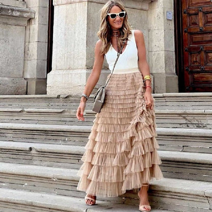 Lång Kjol Dam i Elegant Design – Hög Midja, Mjukt Material, Perfekt för Avslappnade och Formella Tillfällen 4