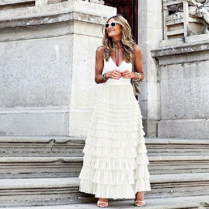 Lång Kjol Dam i Elegant Design – Hög Midja, Mjukt Material, Perfekt för Avslappnade och Formella Tillfällen 11