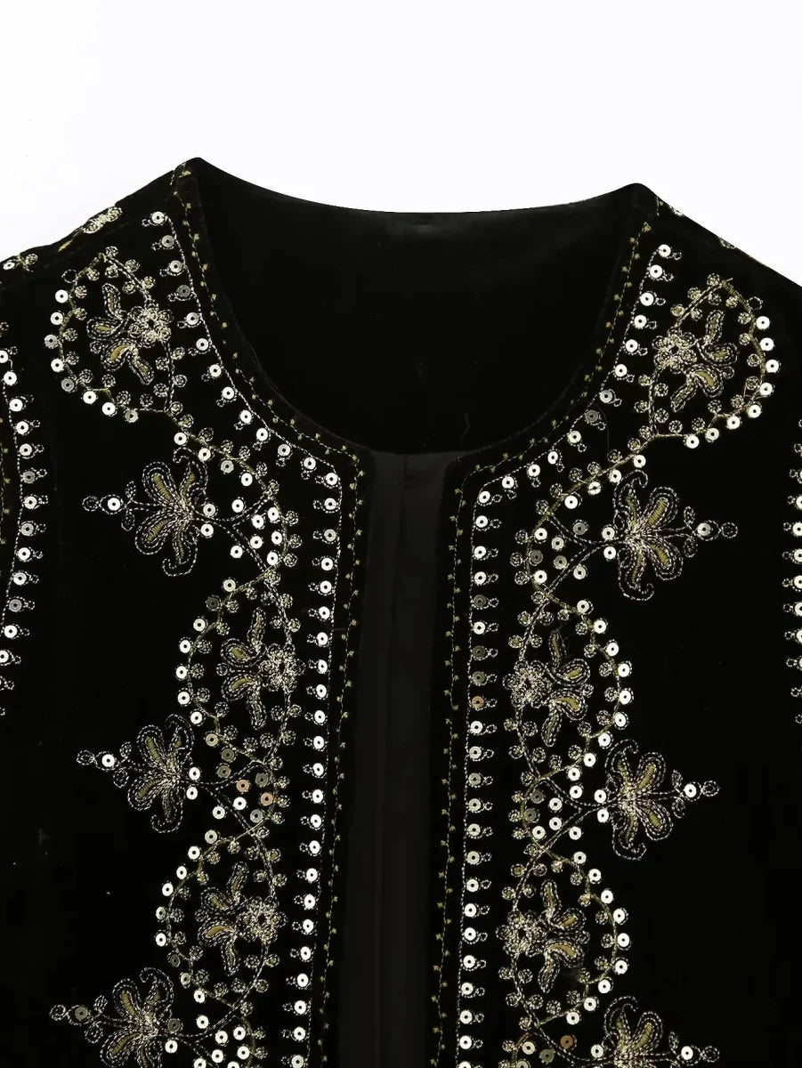 Kvinnors Broderad Jacka Elegant Högkvalitativt Tyg-4
