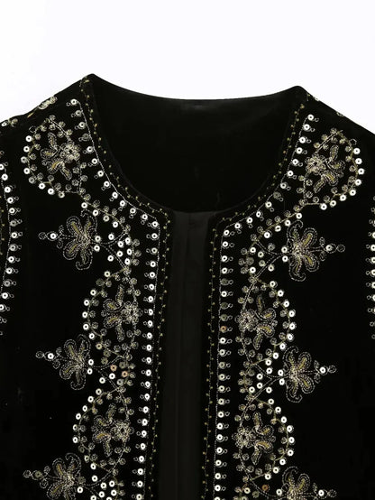 Kvinnors Broderad Jacka Elegant Högkvalitativt Tyg-4