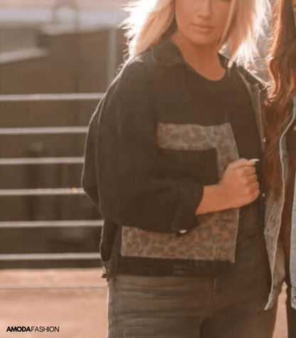 Jeansjacka Dam i Leopardmönster – Slitstark Denim med Bekväm Passform för Vår och Höst 7