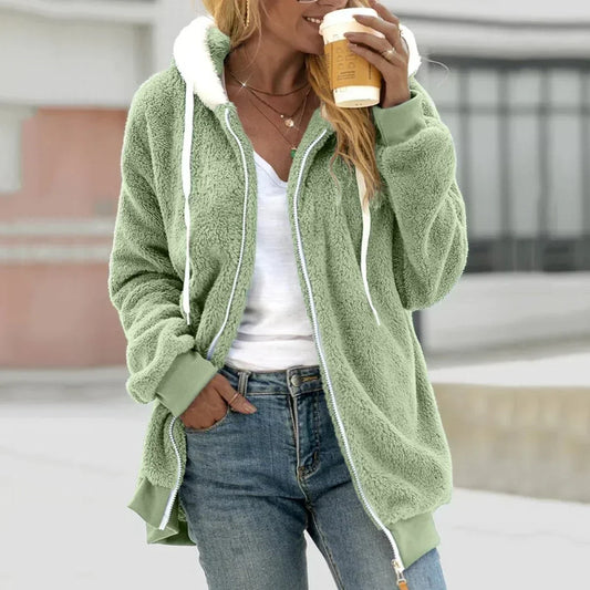 Damer Stor Cardigan Överdimensionerad Teddy-Fleece med Dragkedja-1
