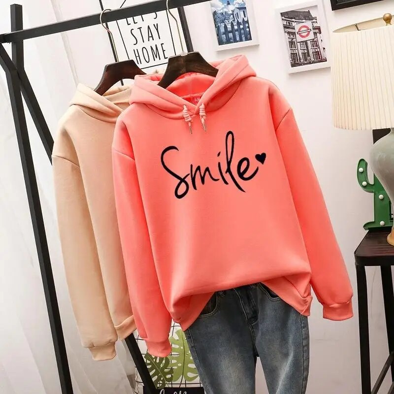 Dam Hoodie med Leende Design Mjuk Tyg 3