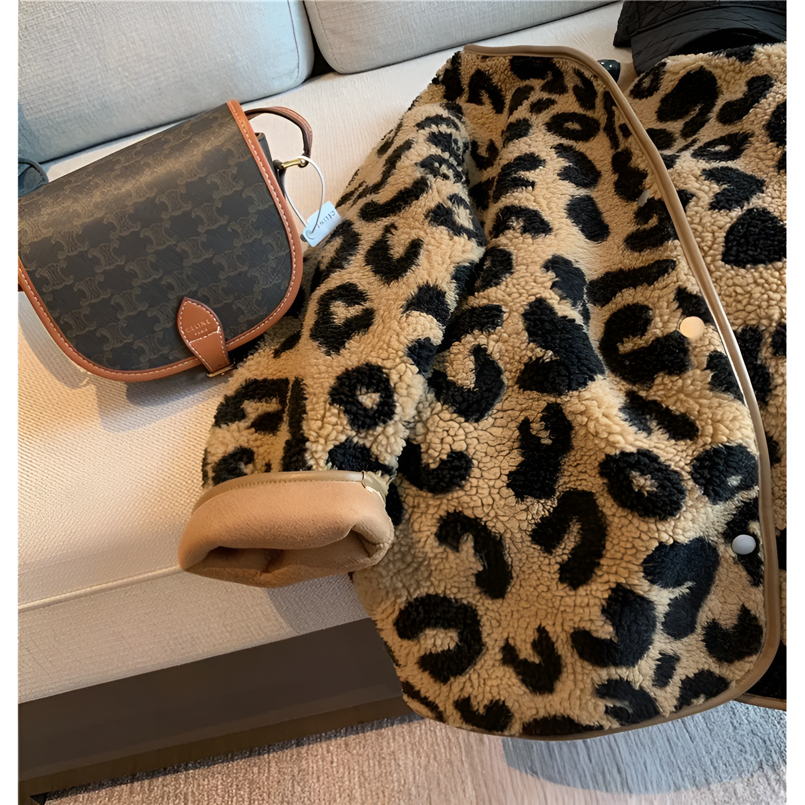 Dam Vinterkappa Leopardmönster Termiskt Tyg-3