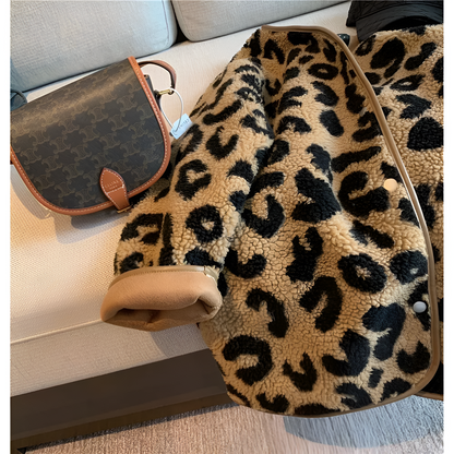 Dam Vinterkappa Leopardmönster Termiskt Tyg-3