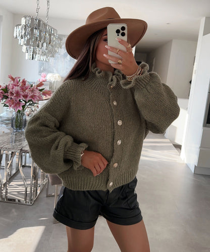 Dam Tröja Mjuk Kaki Avslappnad Varm Fiber-2