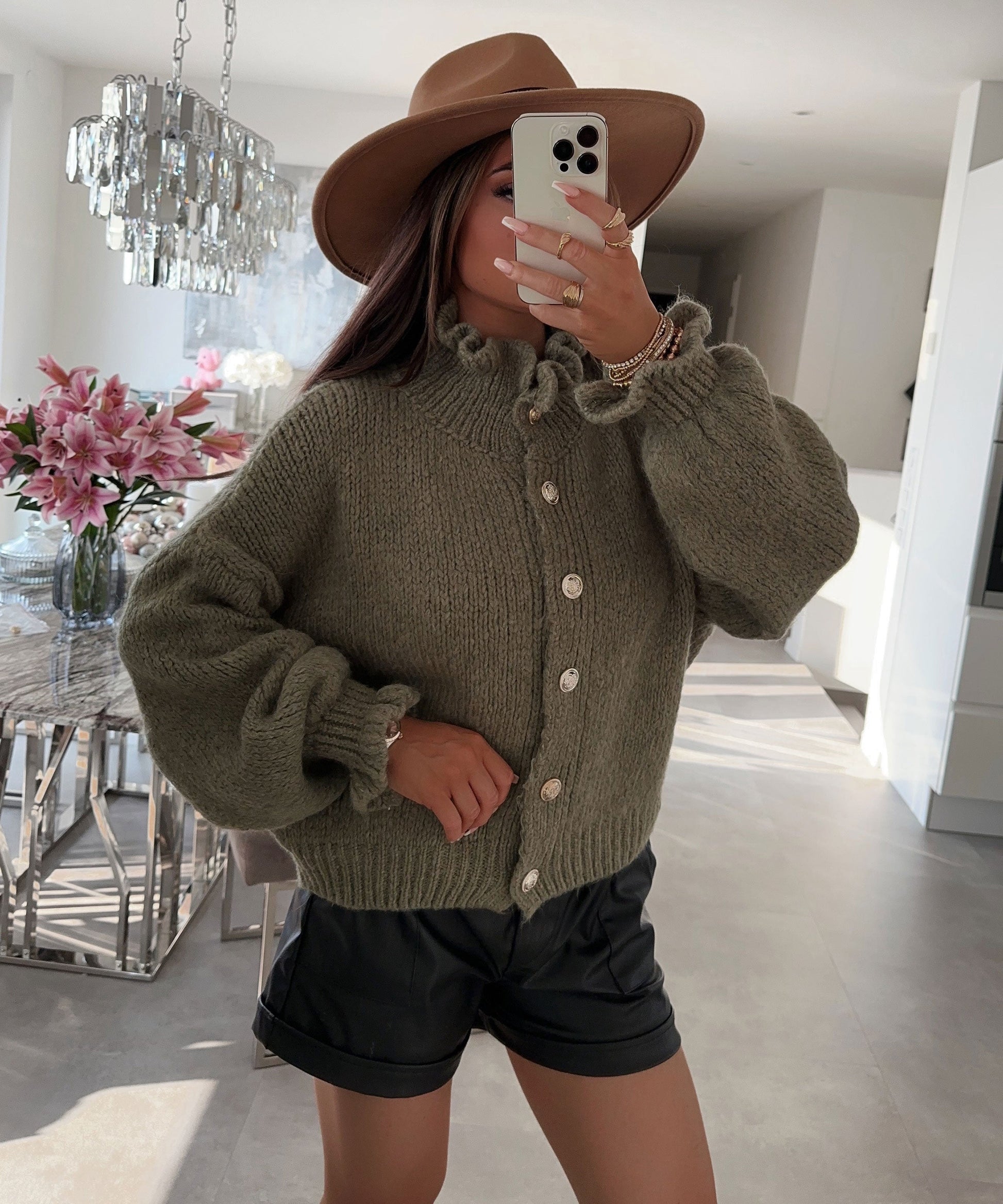 Dam Tröja Mjuk Kaki Avslappnad Varm Fiber-1