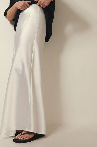 Dam Hög Midja Kjol Satin Elegant Komfortabel-5