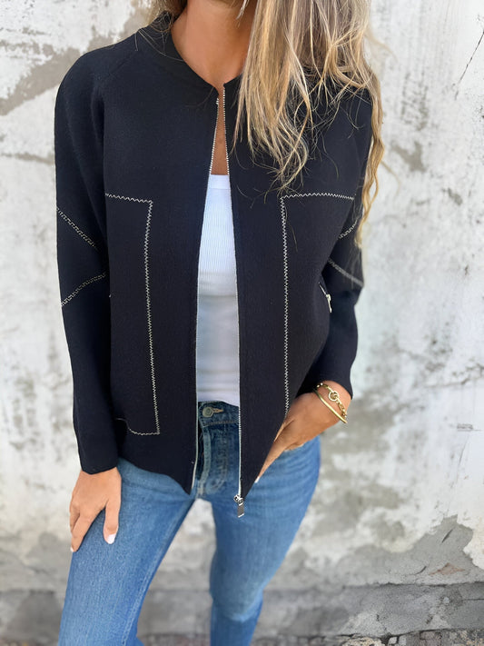 Damjacka Långärmad Zip-Up Avslappnad Design 100% Bomull-1