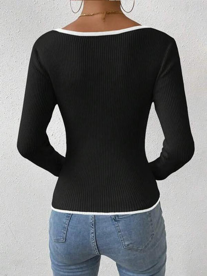 Kvinnors Topp Älskling Halsringning Kontrastsöm Mjukt Tyg-3