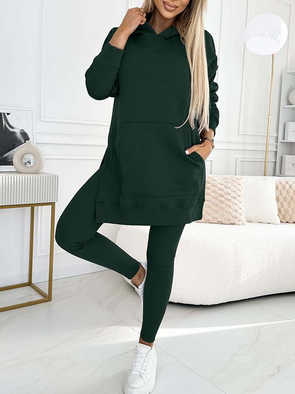 Mjukisset Dam – Tvådelat Set med Hoodtröja och Leggings i Mjuk Polyester och Elastan, Svart 12