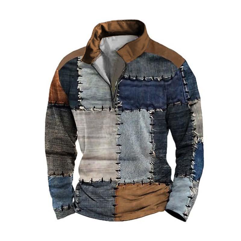 Variant image for Herr Poloshirt Långärmad 3D-tryck Dragkedja Högkvalitativt Tyg-1