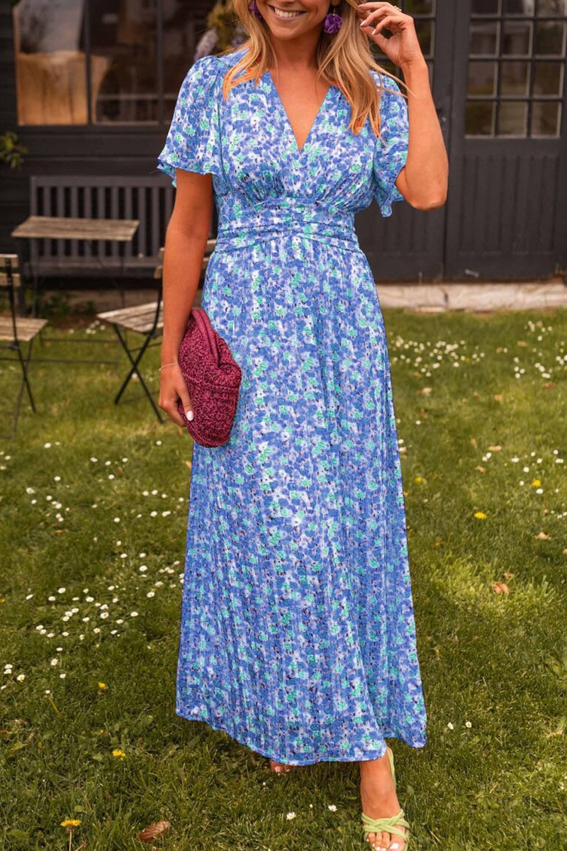 Långklänning Dam V-ringning Blommönster Bomull/Polyester 5