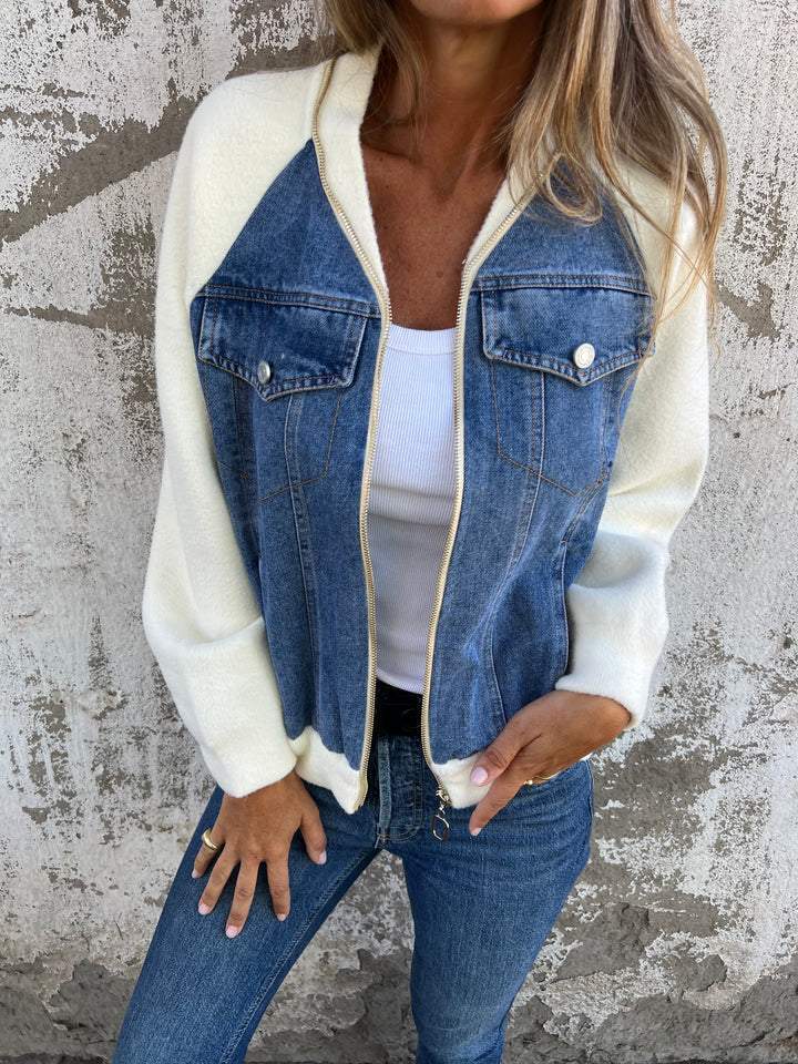 Dam Denimjacka Trendig Design Hållbar-3